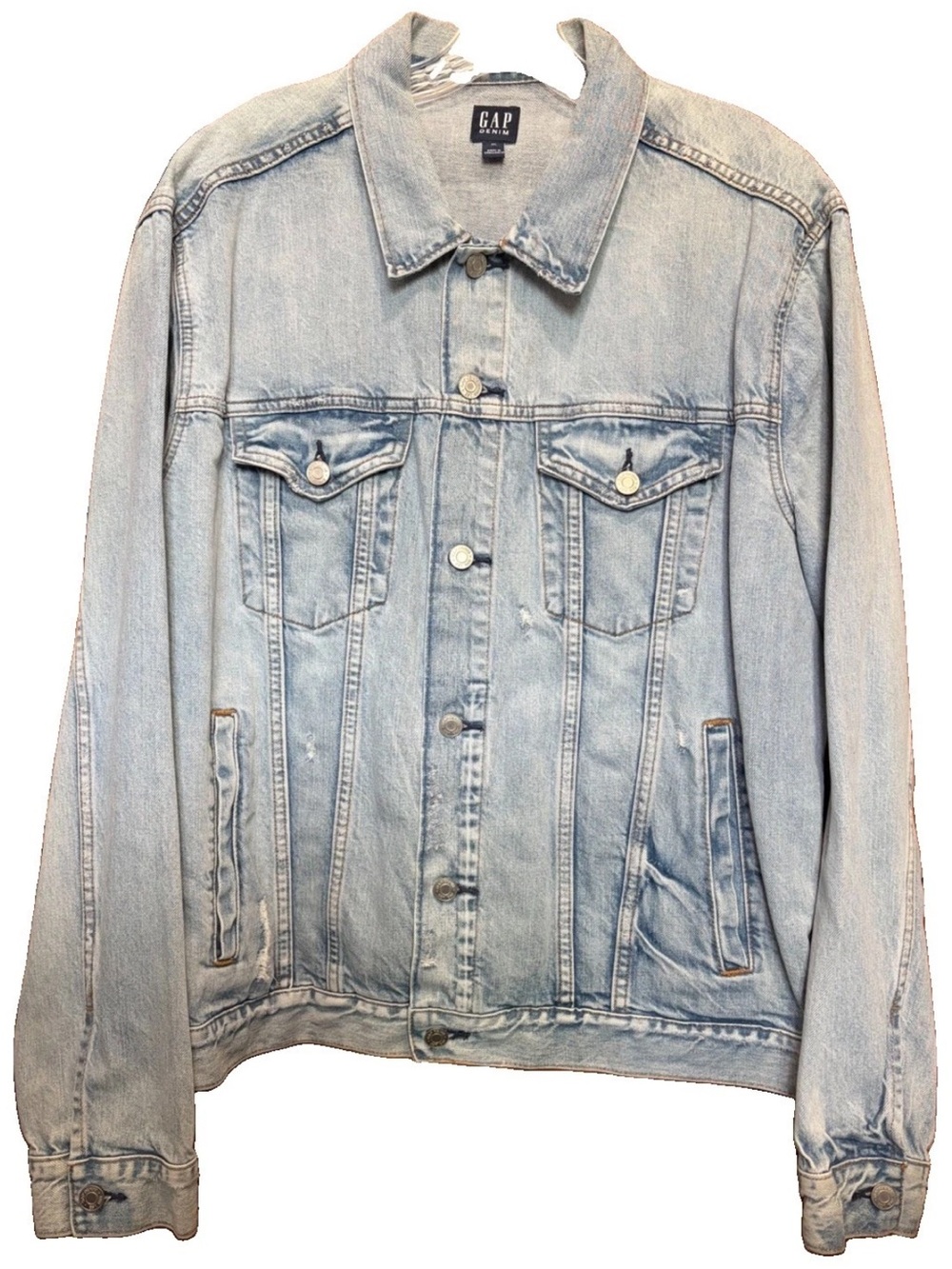 GAP Men's Light Wash “Destructed” (Distressed) Denim Jacket - Size XL - Picture 3 of 10